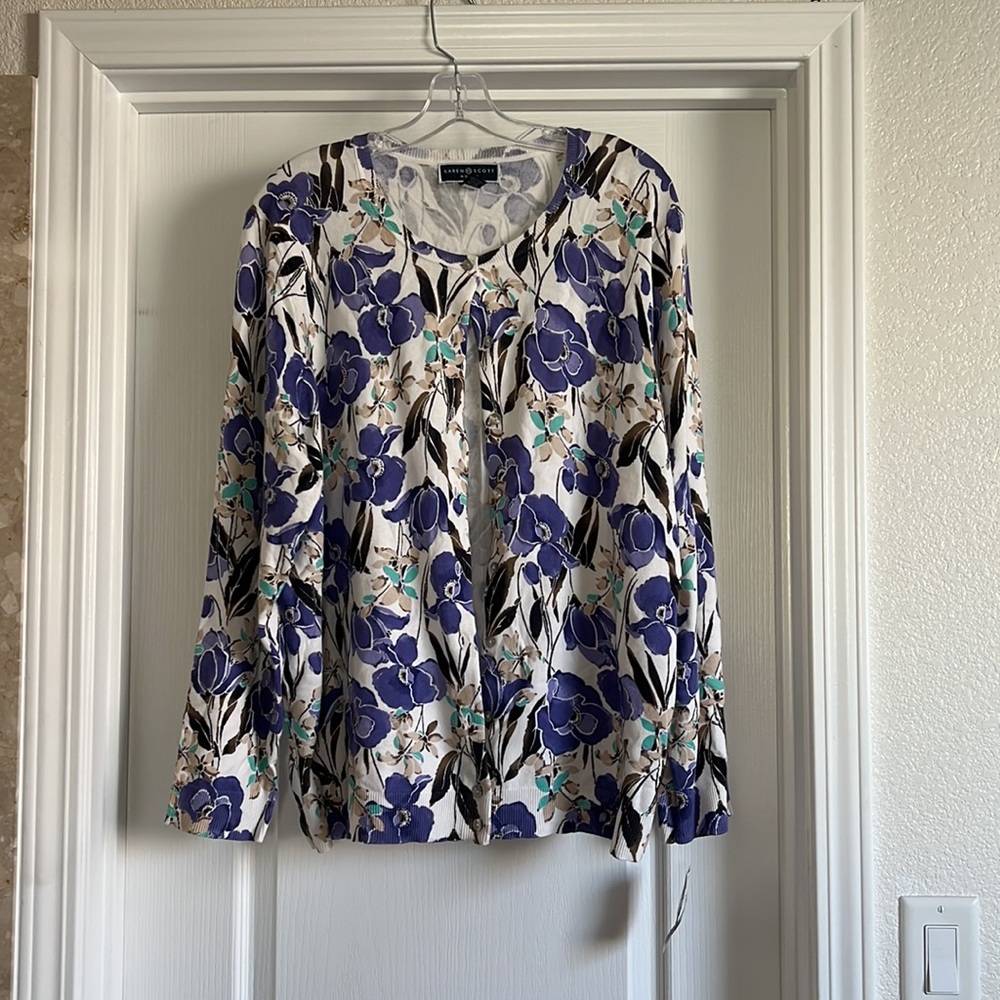 White Karen Scott Floral Cardigan - 2X